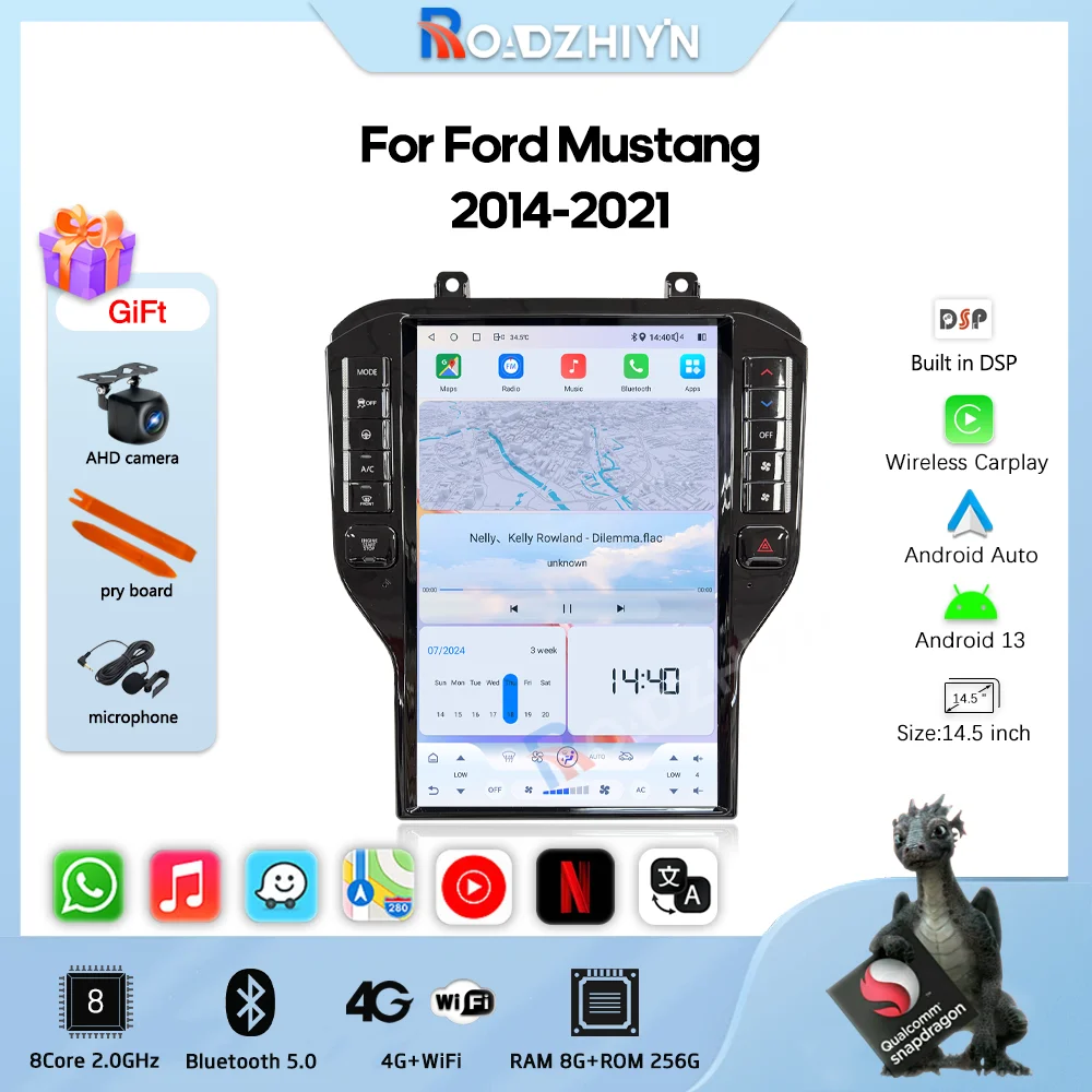 14.5inch Android13 Car Multimedia Video Player For Ford Mustang GT 2021 - 2022 GPS Navigation Radio Carplay 4G wifi 360Camera