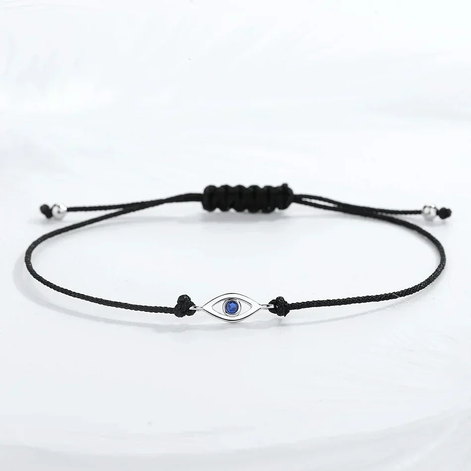 KALETINE Evil Eye Bracelet Pure 925 Sterling Silver Bracelets for Women Blue CZ Turkey Men Jewelry Black Adjustable Rope Chain