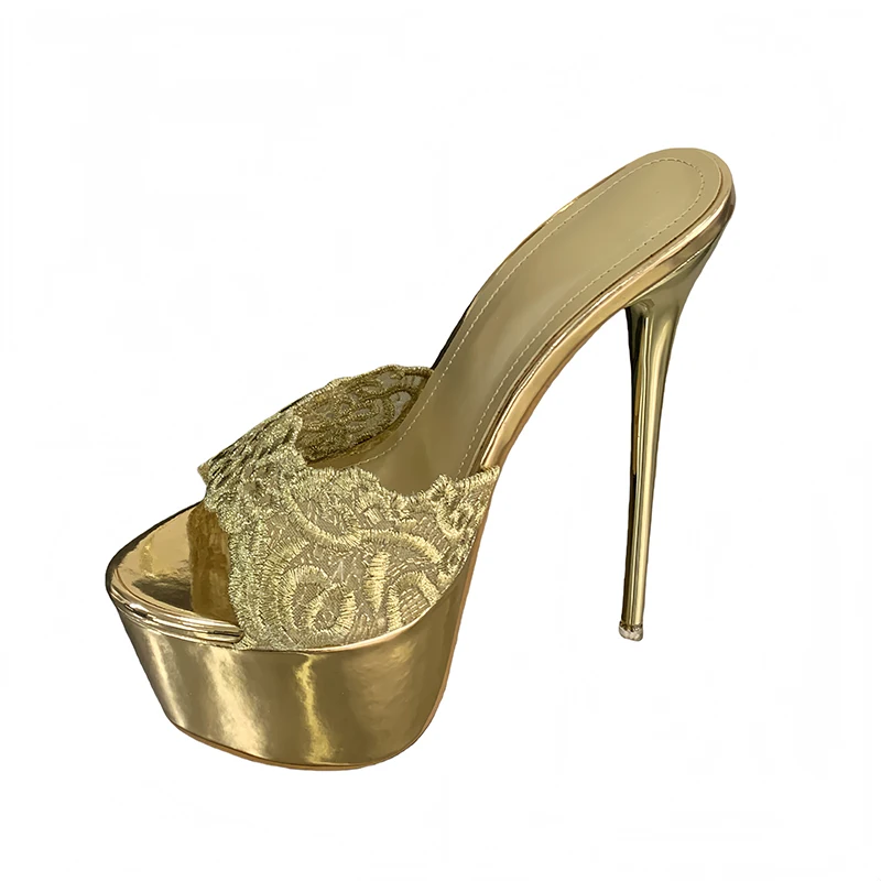 

Ladies Sandals And Slippers Black Lace Platform Shoes 16cm Stiletto Heeled Sandals Big Size 42 Woman Summer Shoes