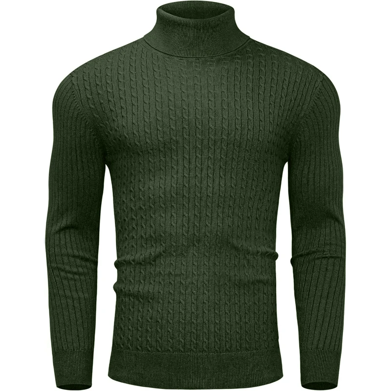 Mens Casual Turtleneck Slim Fit Sweater Long Sleeve Cable Knitted Twisted Pullover Soft Casual Winter Warm Streetwear for Men