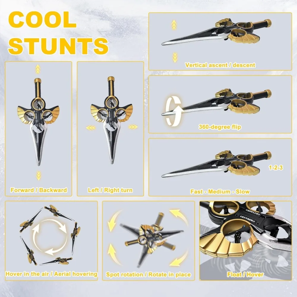 RC Flying Sword Airplane for Kids and Adults Aged 8-16, Gesture-Controlled with LED Lights and 360° Aerial Tricks