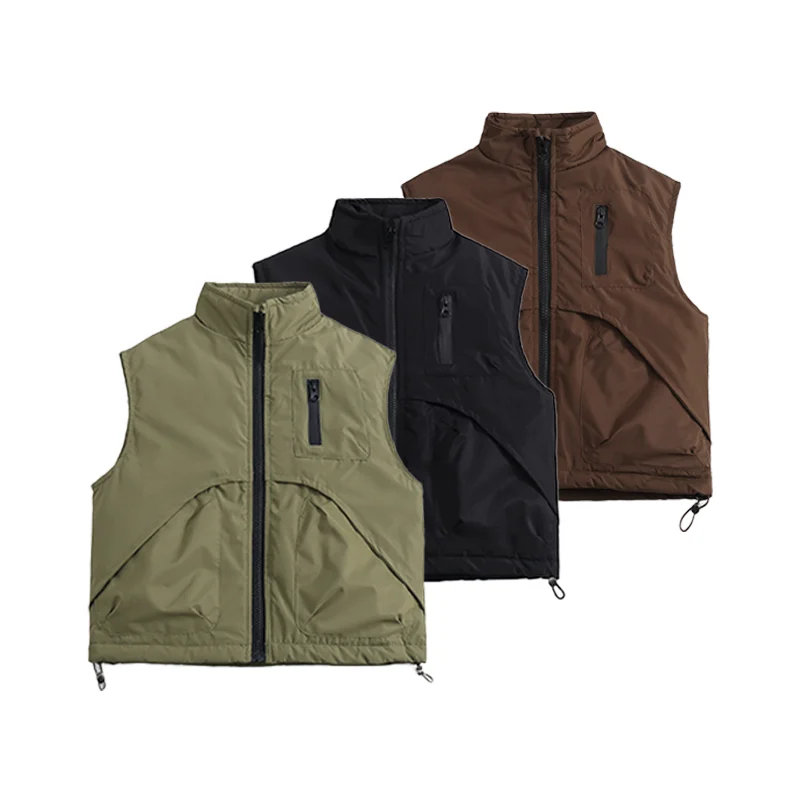 Kids Fashion Stand Collar Cargo Vest Autumn Winter 4-10 Years Boys Girls Thickened Warm Down Cotton Zipper Waistcoat