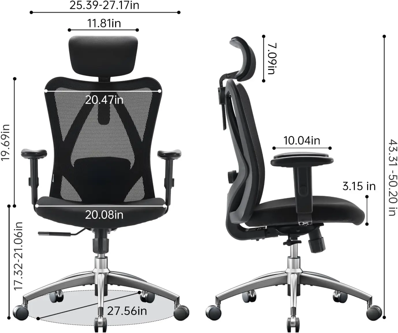 SIHOO M18 Ergonomic Office Chair for Big and Tall People Adjustable Headrest with 2D Armrest Lumbar Support and PU Wheels Swivel