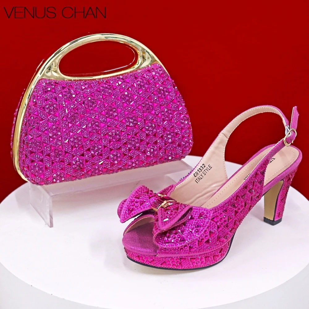 New Fuchsia Color Nigerian Women's Shoes and Bags Party African Fashion Shoes and Bags Wedding Shoes and Bags
