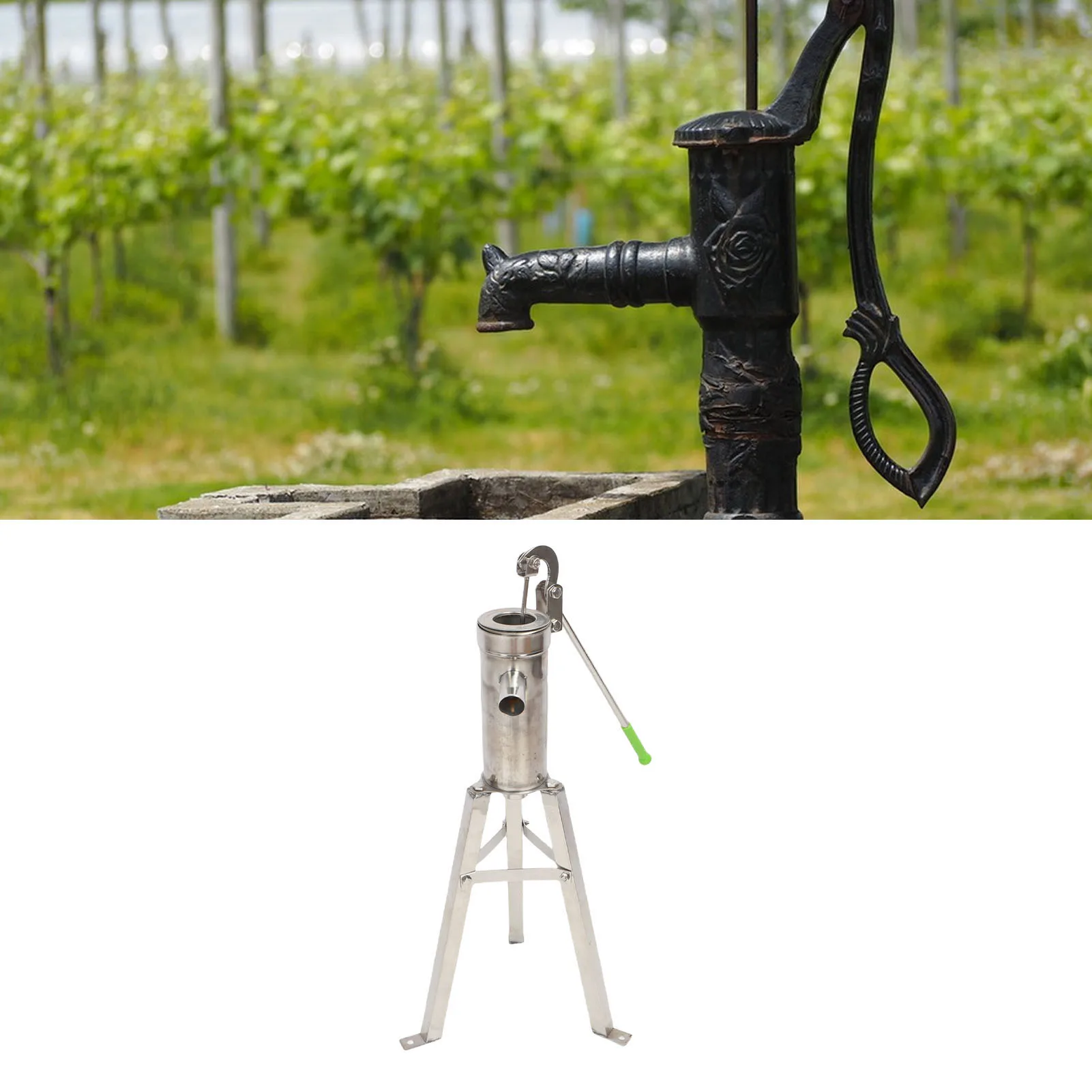 

Well Hand Pump Manual Well Pump with Stand Stainless Steel Hand Shake for Home Garden Courtyard 8M Suction Lift