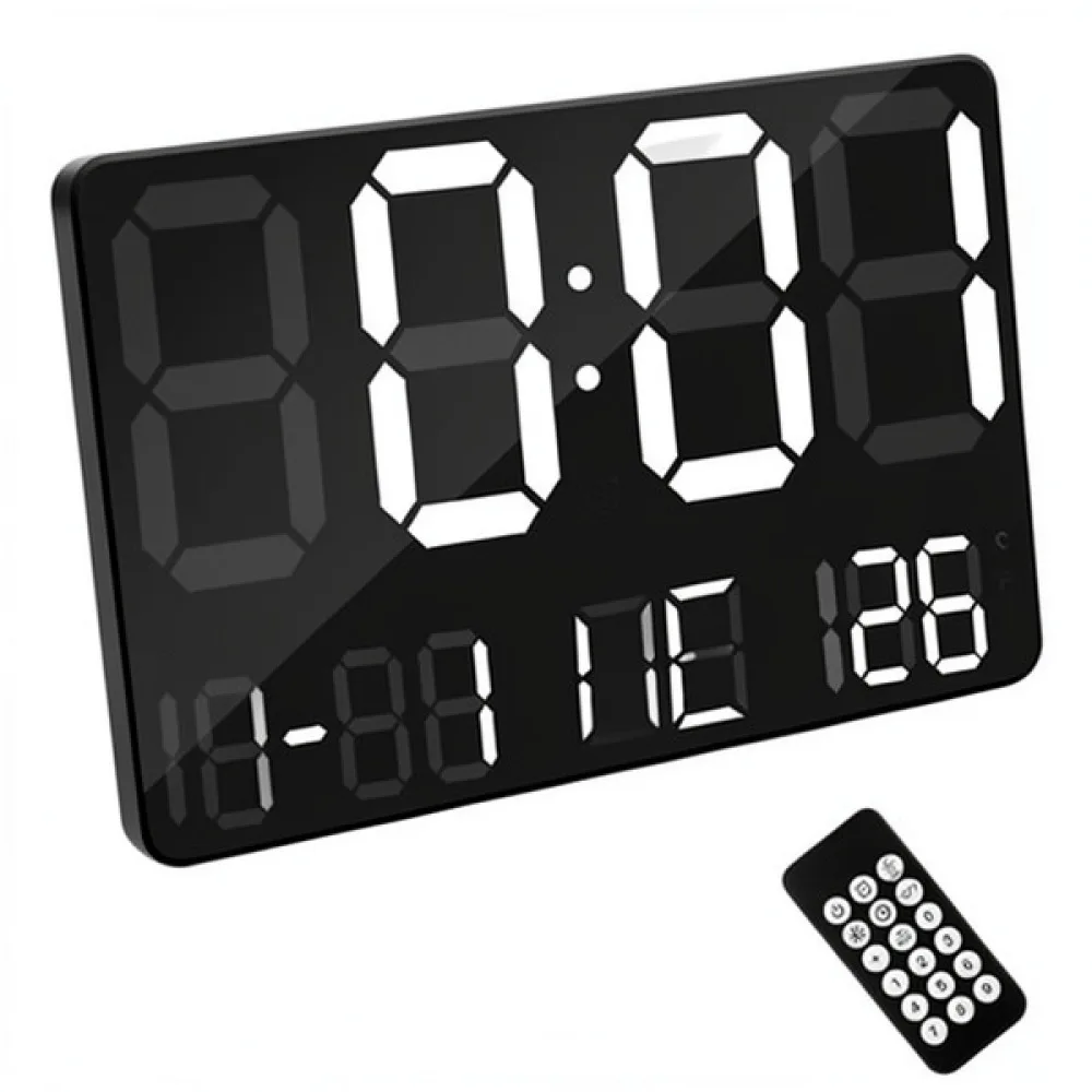 Modern Large Screen Digital Clock Simple Style Remote Control Alarm Timer Plastic Black Home Decor Office Desk Tool