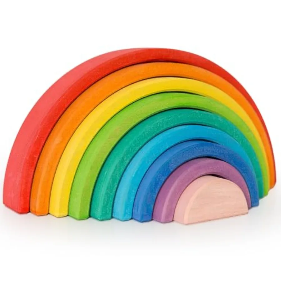 

9Pcs Wooden Rainbow Stacker Toy, Montessori Nesting Puzzle for Kids, Rainbow Blocks