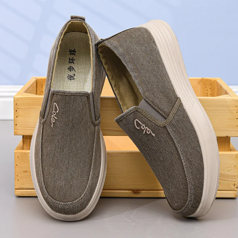 2026 Men's Canvas Single Shoes Spring and Autumn Casual Soft Bottom Soft Surface One Step Breathable, Anti Slip, and Durable