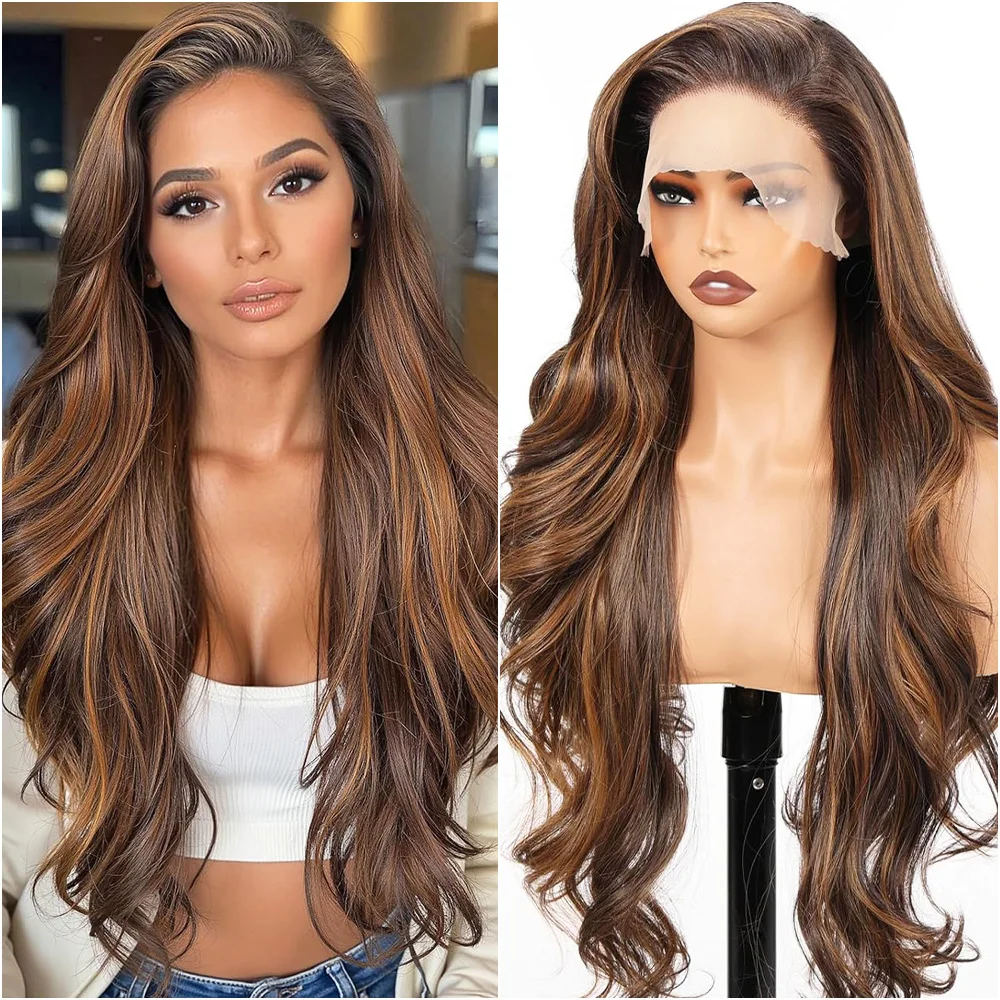 

Парик с волнистыми прядями P4/27 Highlight Body Wave, с кружевной передней частью, для женщин, предварительно выщипанный, медово-русый, 13x4, 13x6, HD кружевной фронтальный парик из натуральных волос