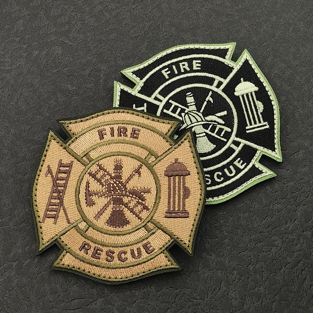 

Emergency Rescue Fire Rescue Applique Embroidery Patches Tactical Badge with Hook And Loop Backing for Backpack