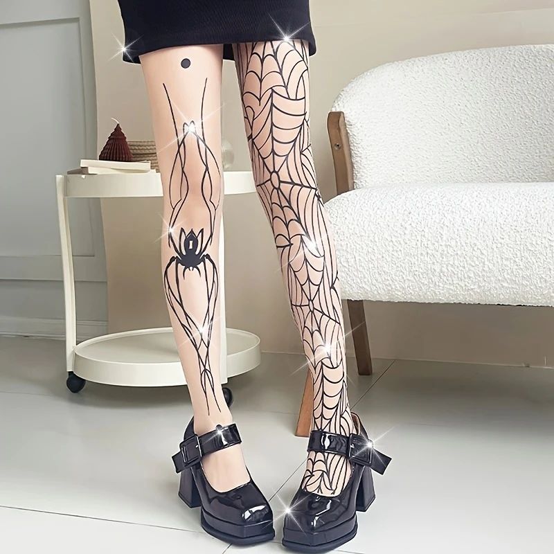 

Sexy Halloween spider web socks print Gothic stockings dark tight fitting women's alternative sexy spider web witch pantyhose