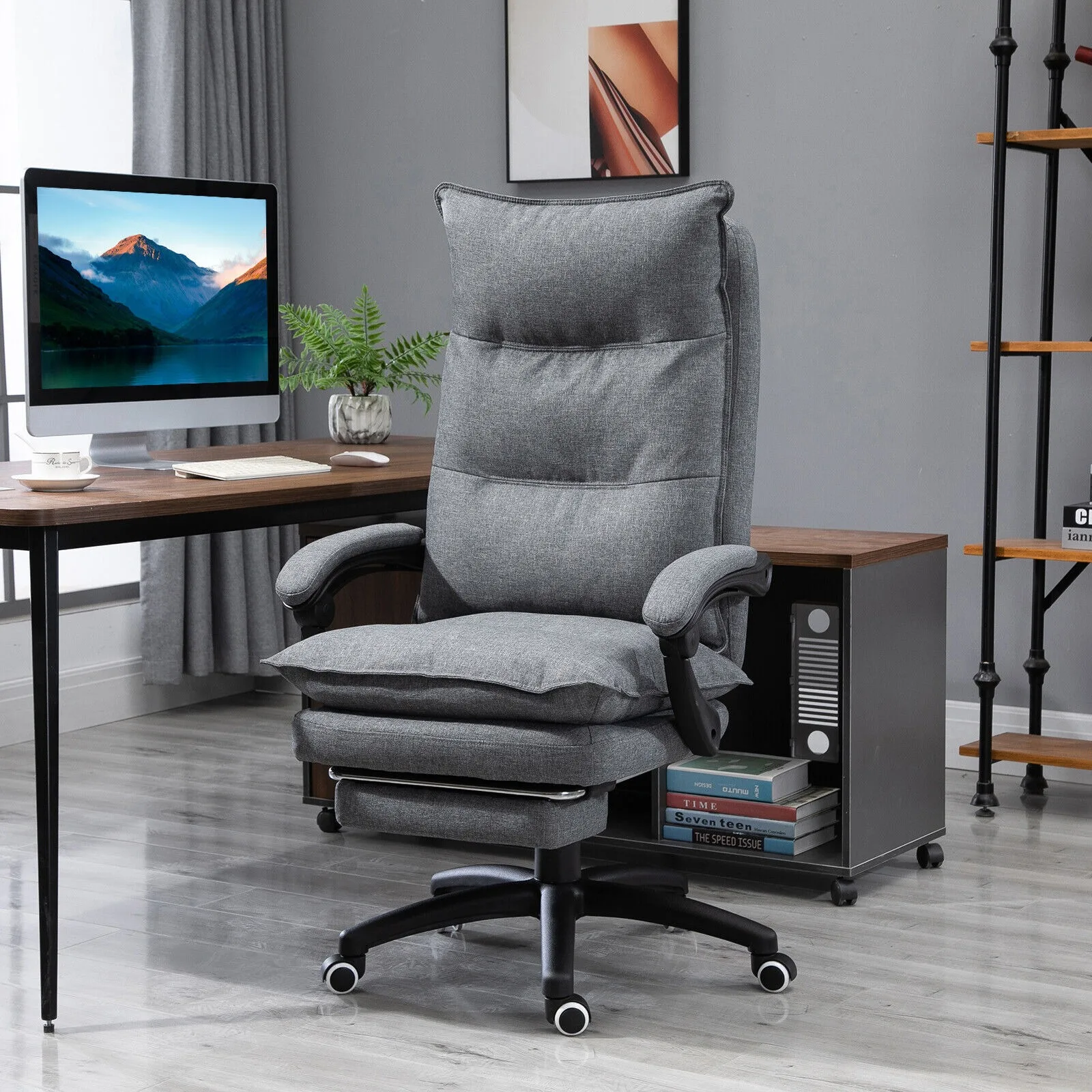 Office Chair Adjust Height Recliner with Retractable Footrest, Wheel High Back United States