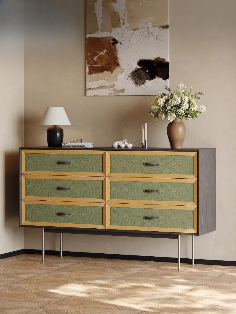 Medieval style living room against the wall six chest cabinets light luxury high sense art dining side storage drawer cabinet