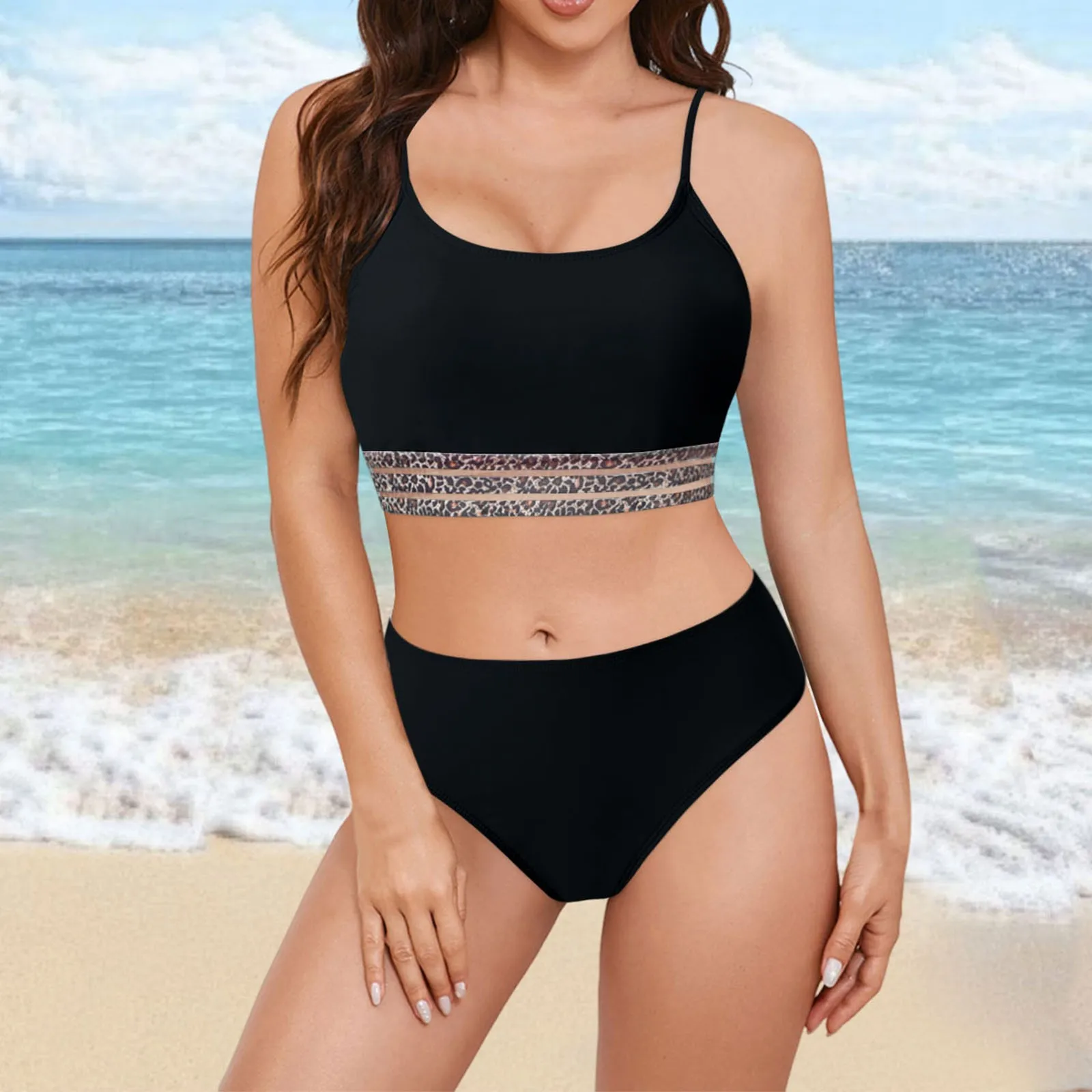 

Hot Spring Beach Bikini Women'S Sling Backless Solid Patchwork Split Swimsuit Two Piece Bathing Suits For Women Plus Size