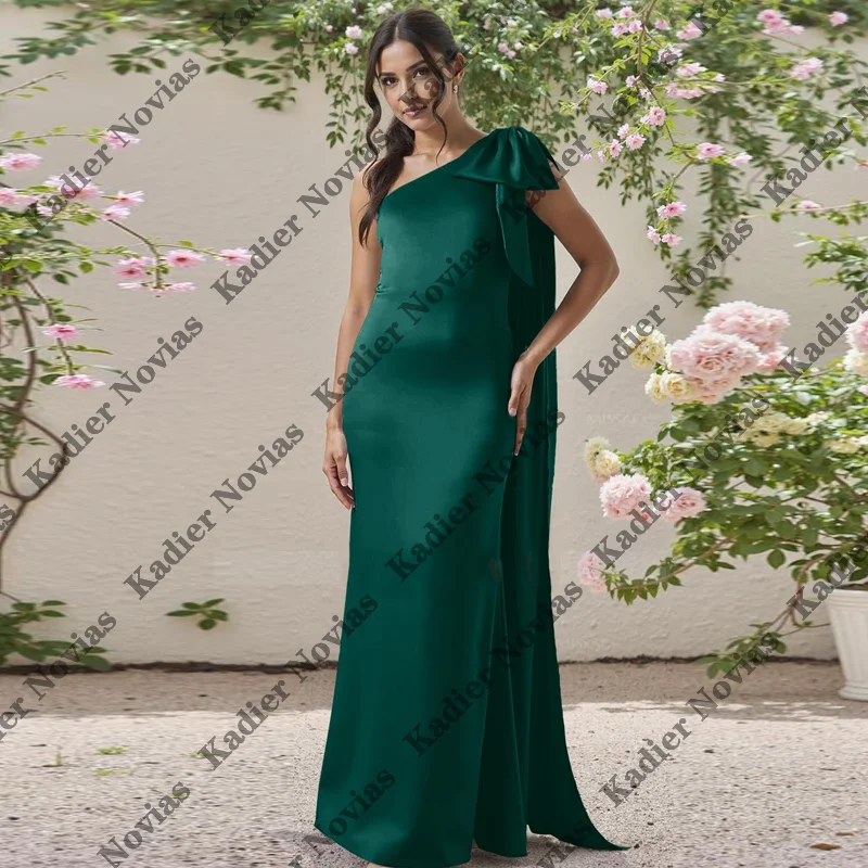 

Emerald Green One Shoulder Customized Long Mermaid Bridesmaid Dresses Lace Up Wedding Party Dress robes invitee mariage