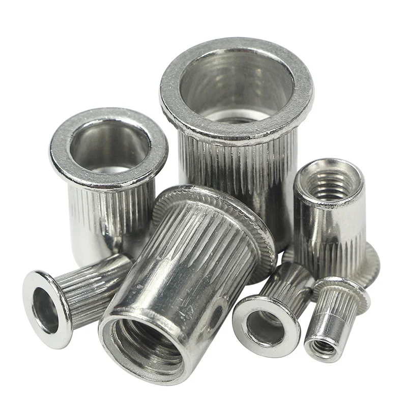 10/20/50PCS 304 Stainless Steel Rivets Nuts Insert Flat Head Threaded Nut Riveter Nut Gun Tools Rustproof M3/M4/M5/M6/M8/M10/M12