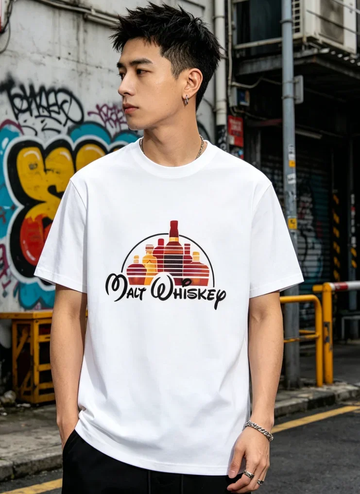 Summer Men's T-shirt Funny Malt Whiskey Print Summer Loose O-neck Cool T Shirt for Men Short Sleeve T-shirt Male Tee T-shirts