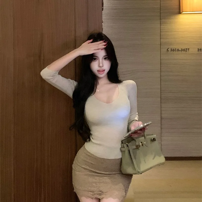 قاعدة محبوكة أساسية irt f بياقة عالية متوسطة Sve توب خريفي متعدد الاستخدامات جديد Sle للسيدات لون أنيق بقصة ضيقة...