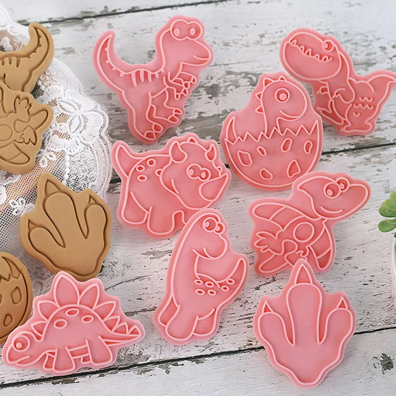 8Pcs/Set Cartoon Dinosaur Biscuit Mold Dinosaur Egg Paw Shape Cookie Cutter Stamp Fondant Cake Decoration Tool