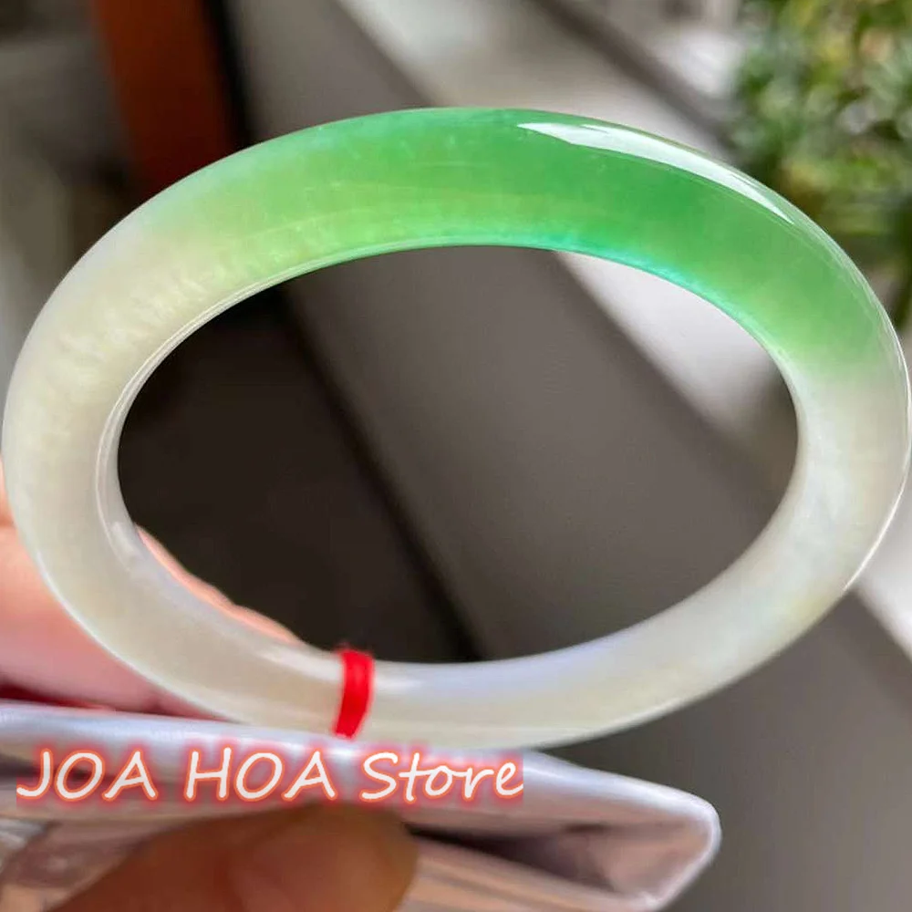 Newest Jadeite Round Bar Bangle Natural Jade Ice Glutinous Bracelet Floating Green Flower Quality Handring Fine Jewelry