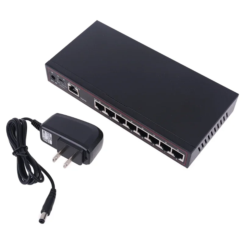 

9 Ports Fast Ethernet Switch 8 Ports 100M + 1 Port 1G VLAN Support Desktop High Speed Heat Dissipation US Plug Adapter H8WD