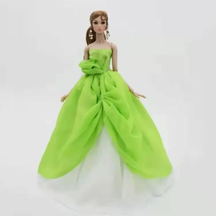 1/6 BJD Doll Clothes Green White Off Shoulder Princess Dress For Barbie Clothes Wedding Party Gown 11.5