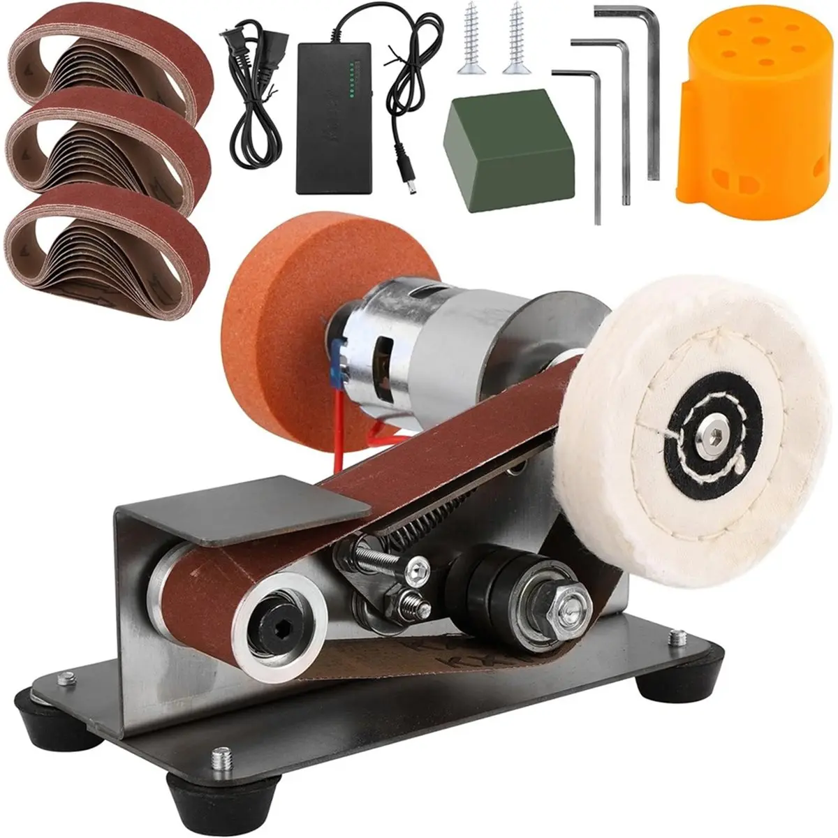 A43TBG Mini Belt Sander for KnifeMaking, 15 Degree Electric Power Bench Belt , for DIY Metal EU Plug