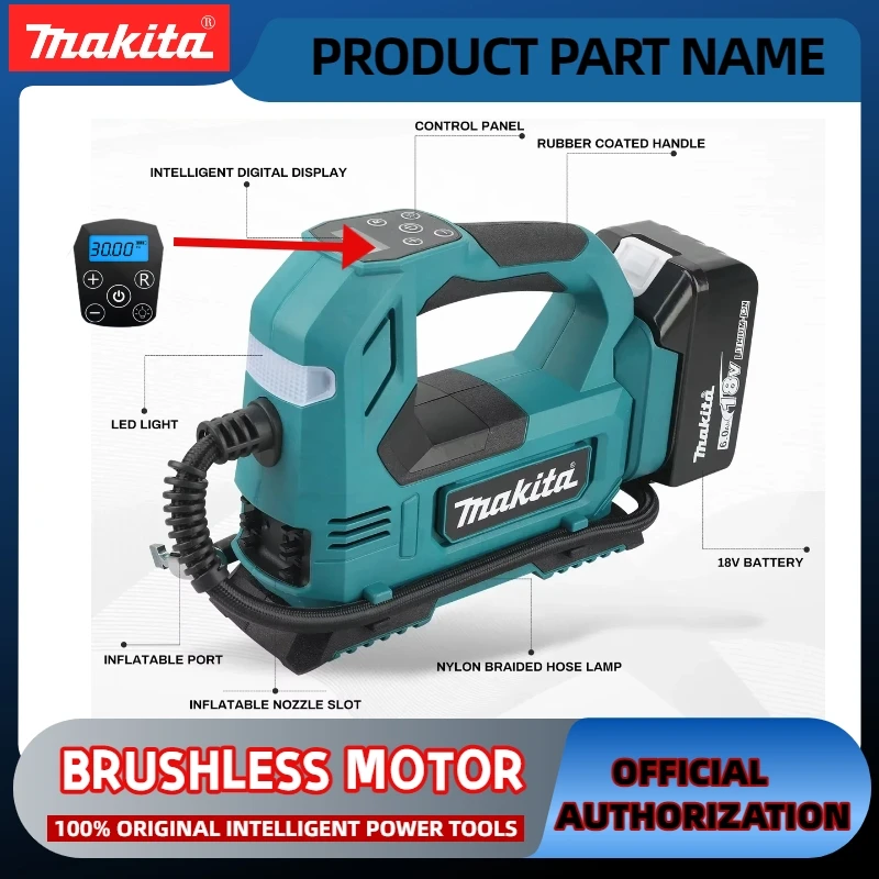 工場直販 マキタ18Vリチウムイオンコードレスエアインフレーター：車＆バイク用デジタルディスプレイ付きポータブルタイヤポンプ