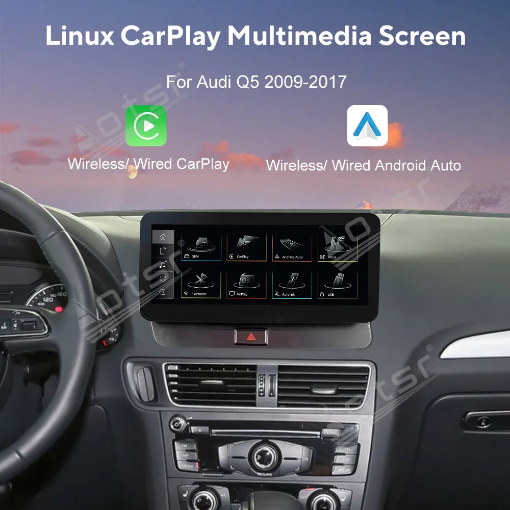 12.3 ''أندرويد 13 لأودي Q5 2009-2017 قاعدة الكسوة سيارة لتحديد المواقع والملاحة اللاسلكية CarPlay HD شاشة تعمل باللمس رئيس وحدة راديو Aoto #5