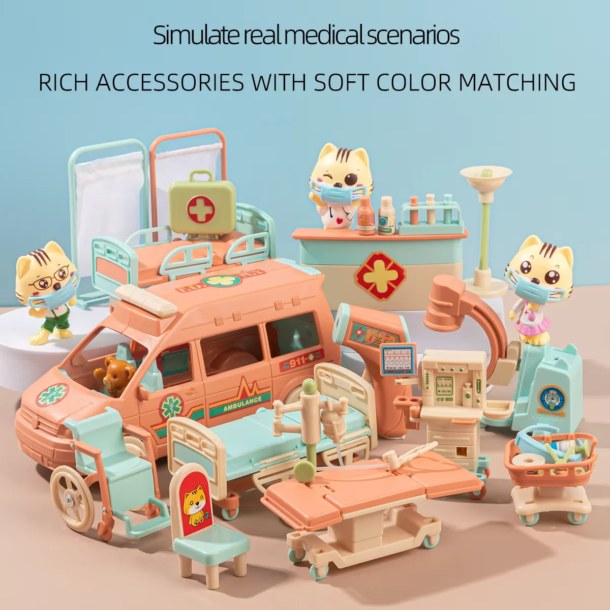 Muñecas para gatos, juguetes para juego de imitación para mascotas, figuras de juguete, juguete de ambulancia hospitalaria, juguetes educativos, juego para el cuidado de mascotas, Hospital