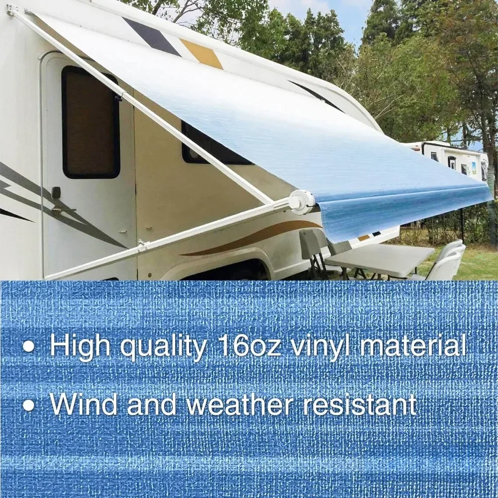 Complete set of white manual modular and extendable RV sunshade components - suitable for free transportation by campers