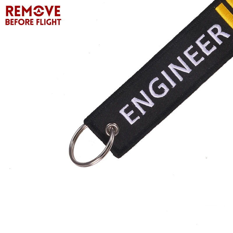 Jewelry Text Embroidery Engineer Keychain Black Pendant Tags Luggage Safety Keyring Rectangle Key Chains Souvenir