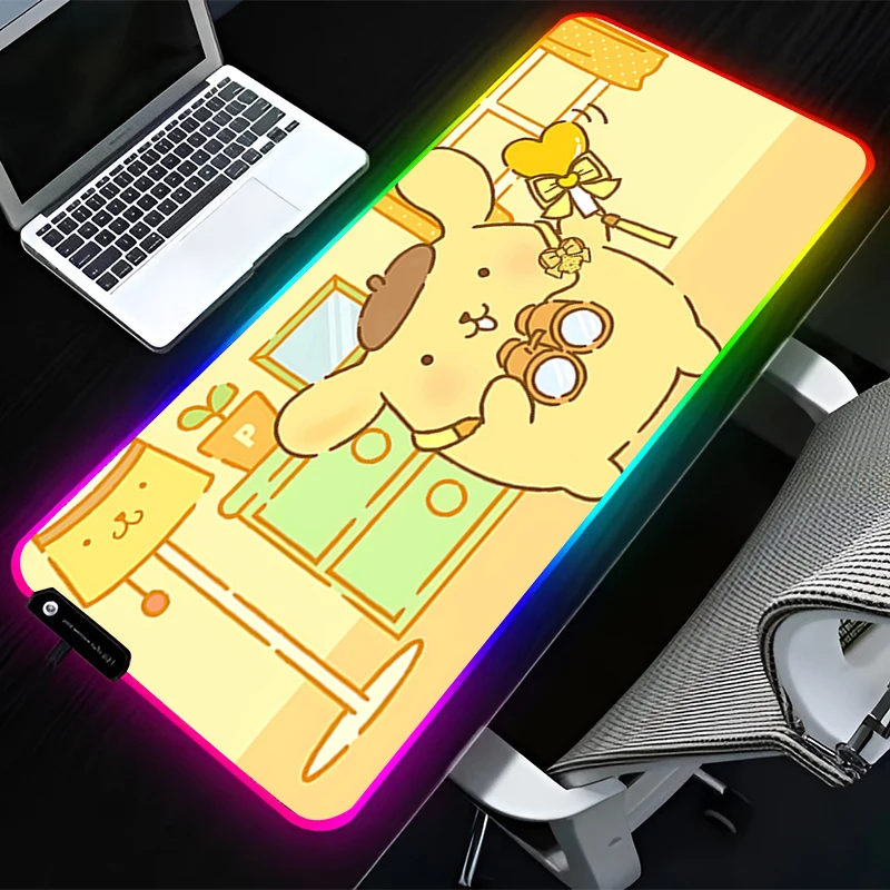RGB LED Mouse Pad HD Rubber Mousepad Extended Pad PC Accessories Desk Mat P-pompompurin Non Slip Gaming Mats Office Keyboard Pad
