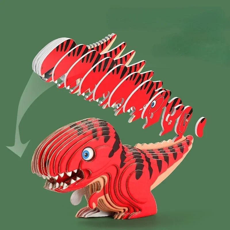 ثلاثية الأبعاد بانوراما الألغاز للأطفال العالم الجوراسي ديناصور ألعاب تعليمية ورقة بازل على شكل حيوانات الكرتون نموذج لعب هدية عيد الأطفال #4