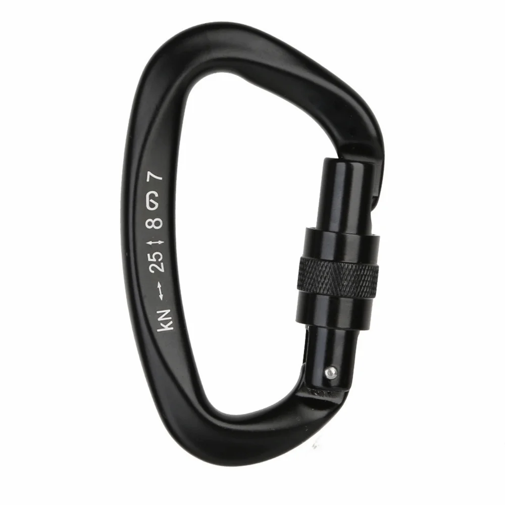 

D-shape 25KN Climbing Carabiner Aluminum Alloy Wear-resistant Hammock Locking Clip Heavy Duty Security Screw Lock Design