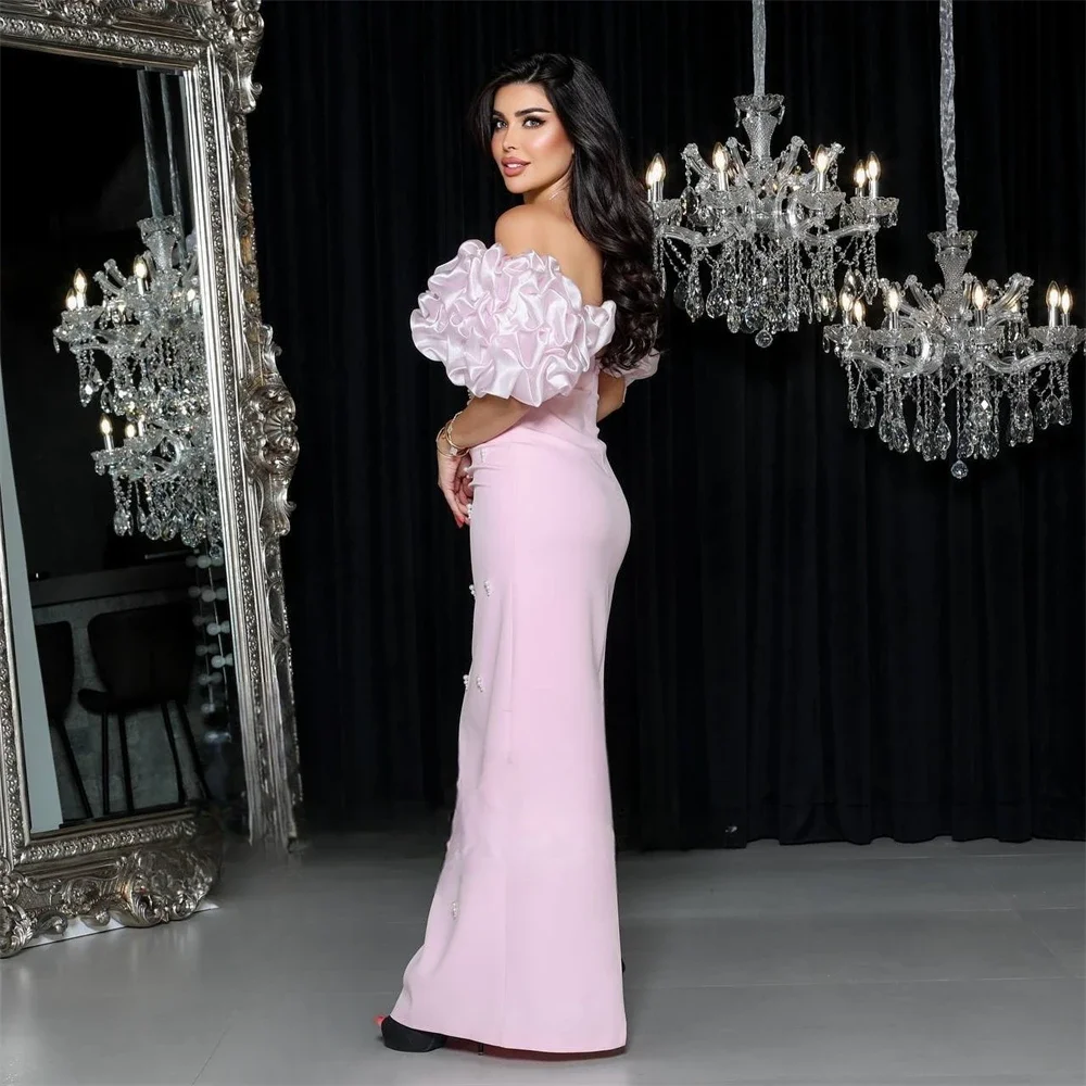 Customized Prom Gown Formal Evening Dress Off-the-shoulder Column Floor Length Open Back Skirts Bead 3D Flower Bespoke Occasion