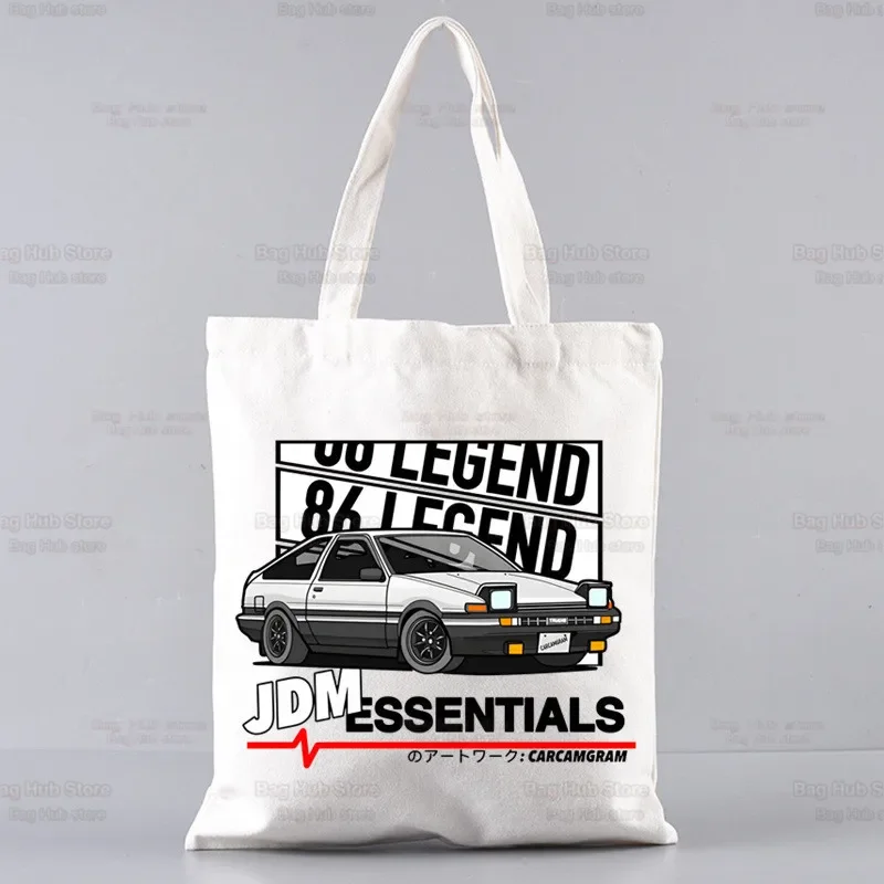 AE86 Japan Anime Art Canvas Bag Totes Simple Print Initial D Racing Shopping Bags Girls Life Drift Car JDM Casual Pacakge