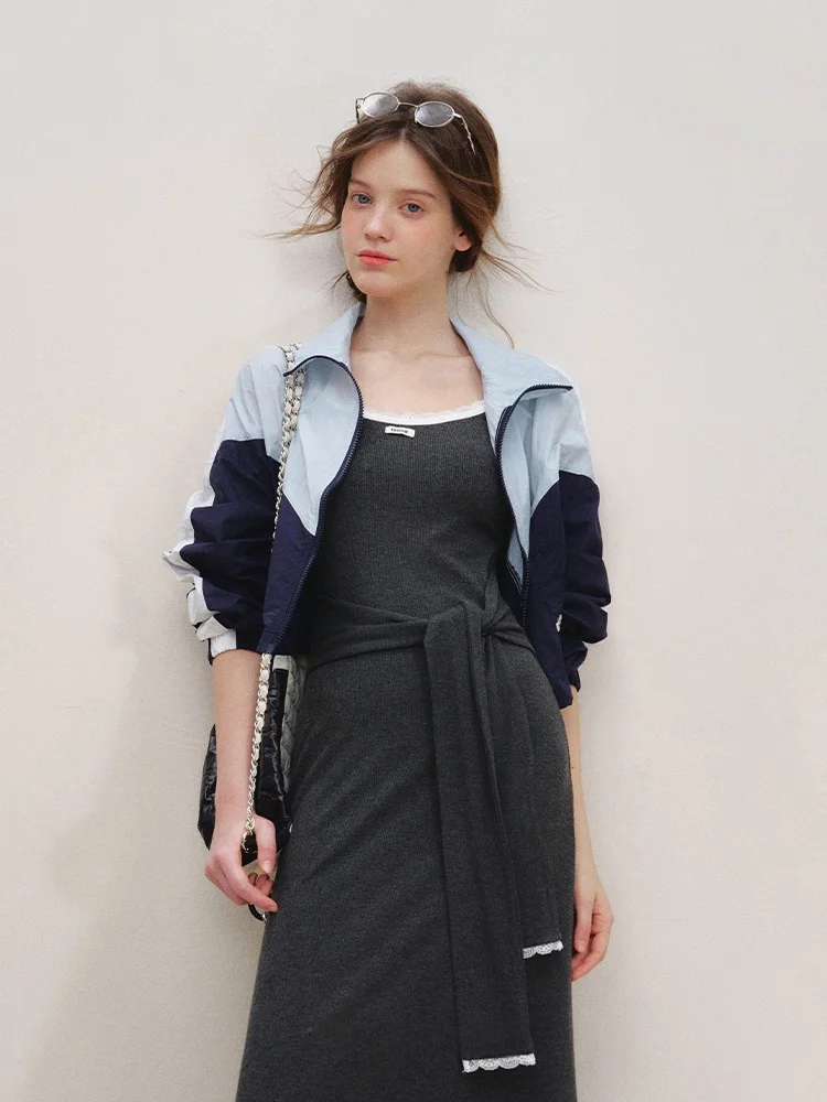 Kroche Blokette Color Blo Loose ort Sun Protection Jaet Dames Faion Commute Sle Nylon Fiber Ritssluiting Pure C...