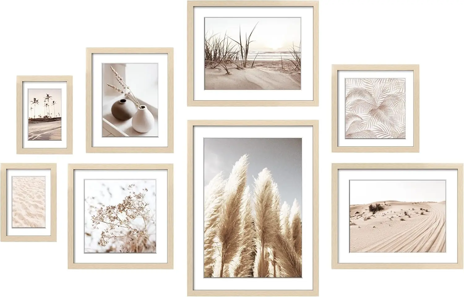 

8 Pack Gallery Wall Frame Set with Neutral Pampas Grass Art, Assorted Sizes for Living Room Decor, Modern Farmhouse Style