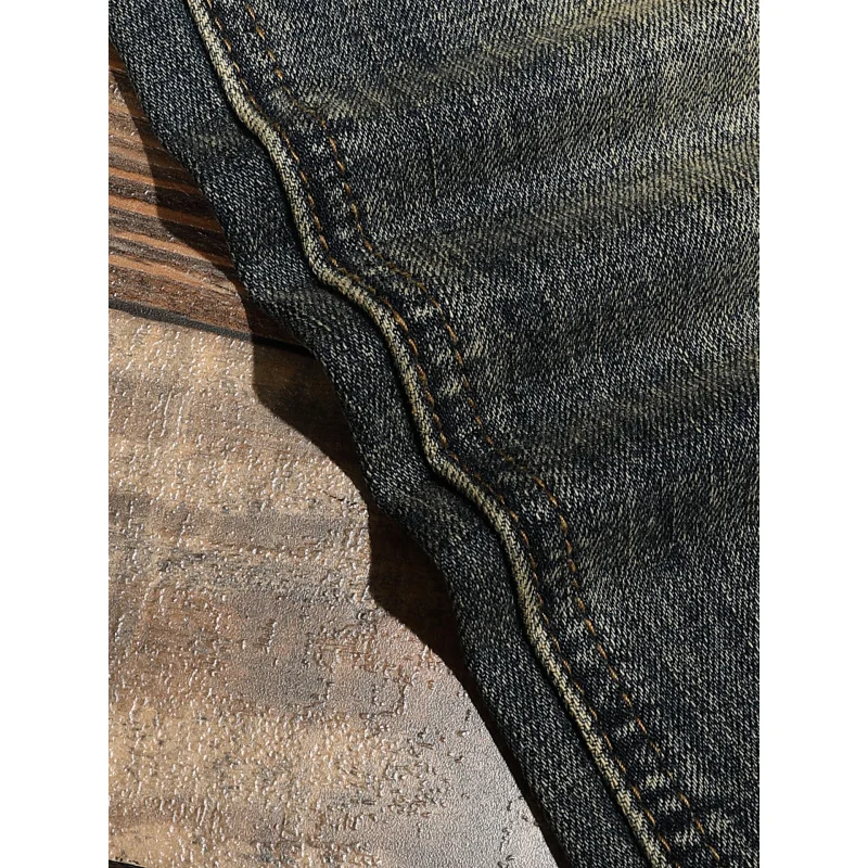 Осень 2021, мужская одежда, элитные джинсы в стиле ретро, мужские прямые повседневные уличные ностальгические эластичные облегающие джинсовые брюки