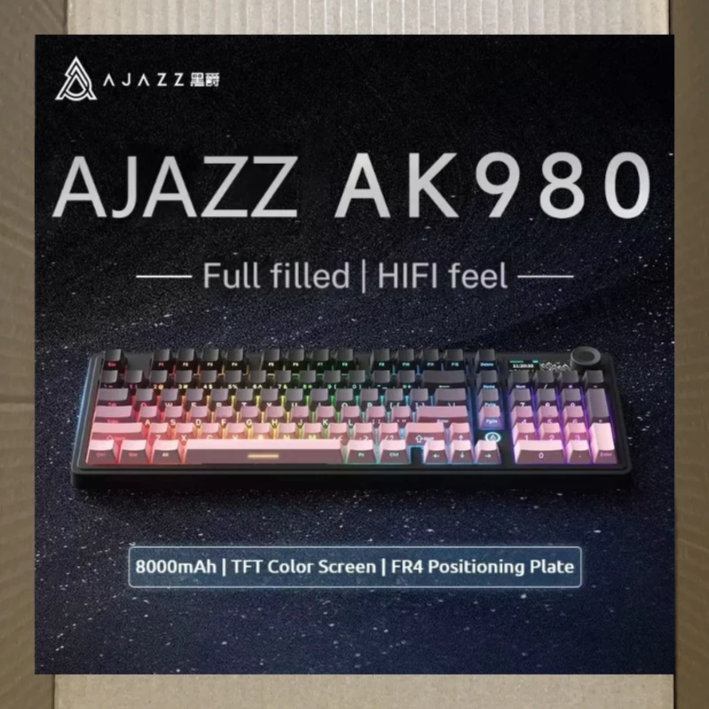

New Ajazz 980 V2 Gaming Mechanical Keyboard Tri Mode Custom Multi-Knob Screen Rgb Esports Wireless Keyboard Tft Smart Display
