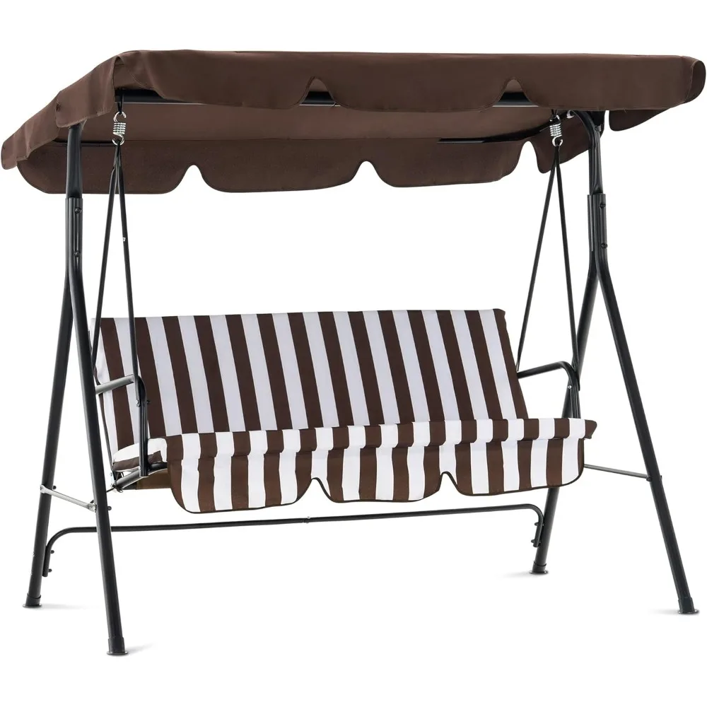 

2-3 Person Patio Swings with Canopy, Outdoor Porch Swing Chair with Steel Stand, Removable Cushions