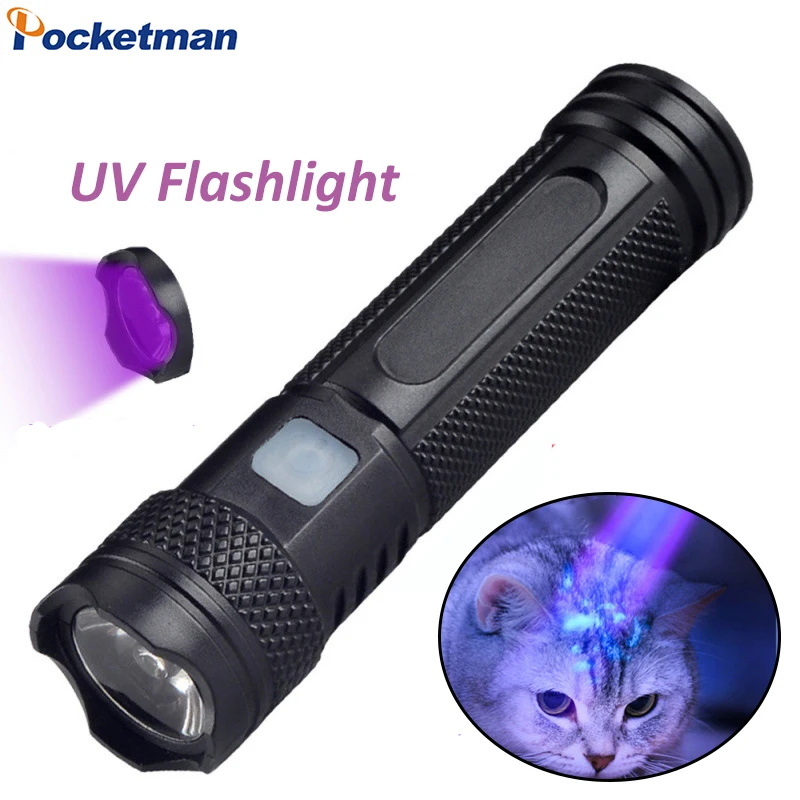 UV Flashlight USB Rechargeable 365nm Black Light Mini Flashlight Portable Handheld Powerful LED Ultraviolet Lights Torch