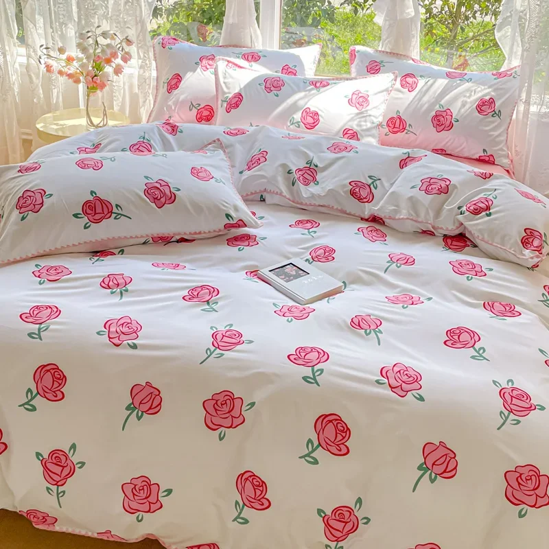 Bed Linen Shell Wrapping Bedding Sets Girls Rose Duvet Cover Set Quilt Cover Bed Sheet Duvet Sets Queen Size Comforter Sets