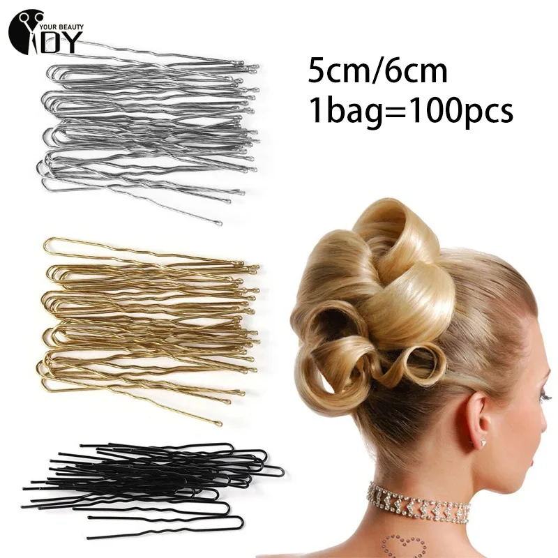 100pcs/bag 5/6/cm Alloy Bobby Pins Barrettes U Shaped Metal Hair Pins Waved Hair Clips Bridal Hair Pins Hair Styling Tools