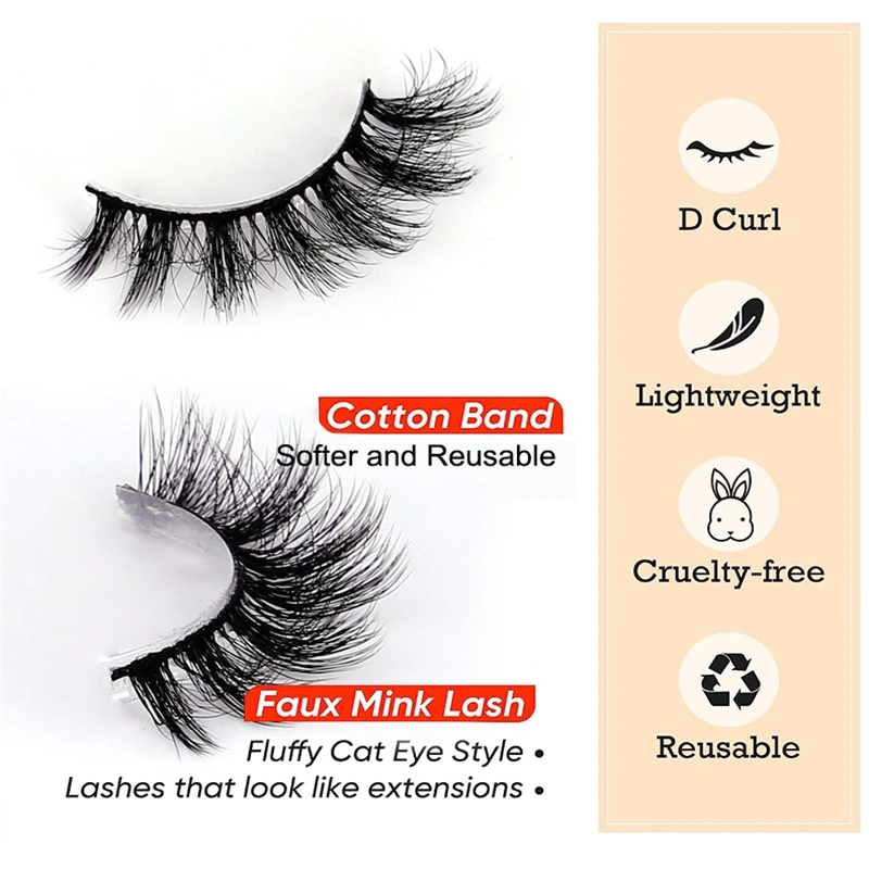 10 Pairs/Bags V Serise magnification Durable curling natural fluffy Faux Mink eyelash with eyelash brush