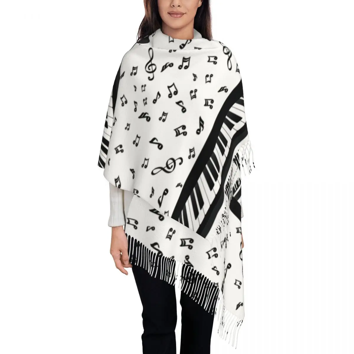 

Piano Keys With Staff And Notes Womens Warm Winter Infinity Scarves Set Blanket Scarf Pure Color