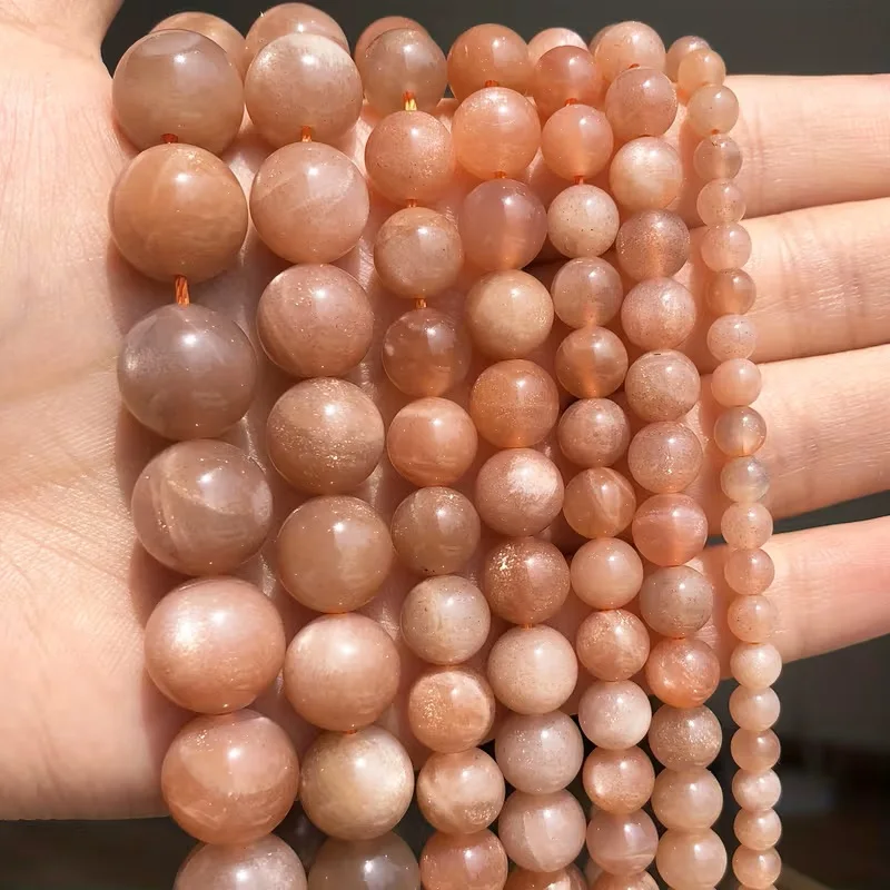 Natural Sunstone Beads Round Loose Spacer Bead Orange Moonlight Stone For Jewelry Making DIY Bracelet Necklace Accessory
