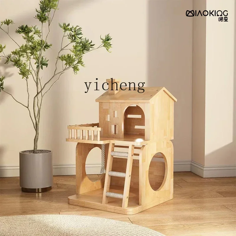 Solid Wood Cat Climbing Frame Nest Shelter Wooden Cat Tree One Does Not Occupy Space Grinding Claw Column Jumping Platform