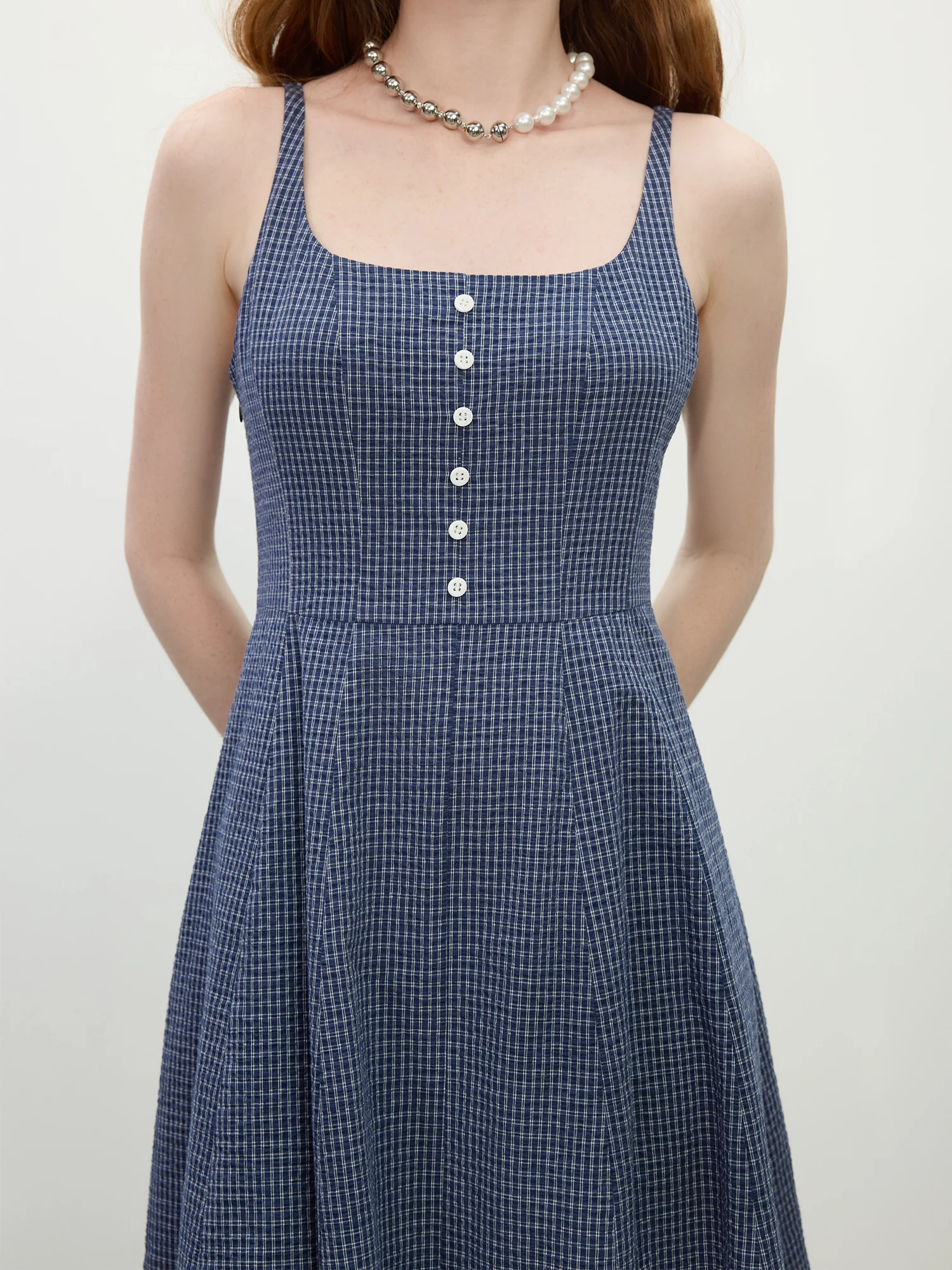 FSLE French Style Elegant Pure Cotton Retro Plaid Strappy Dress Female 2025 Spring New Chic Versatile Casual Dress 25FS11345